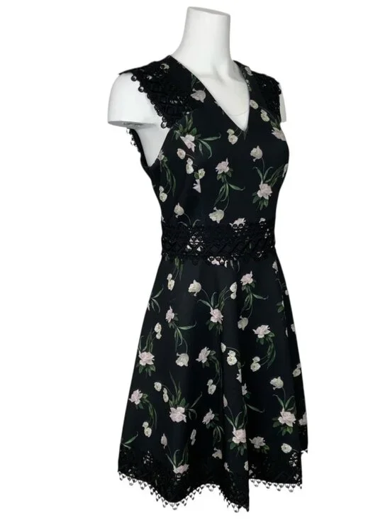 Ted Baker Nolla Printed Skater Dress 3 US/M Black Floral - Picture 4 of 15
